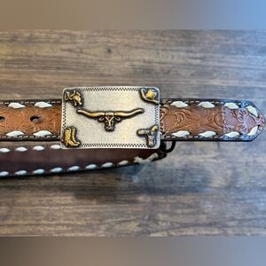 BOYS BLUE INLAYED LONGHORN BELT